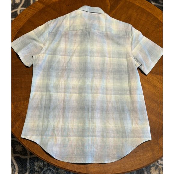 Perry Ellis Men Linen Button-Up Cotton Shirt Pastel Plaid - Picture 2 of 8